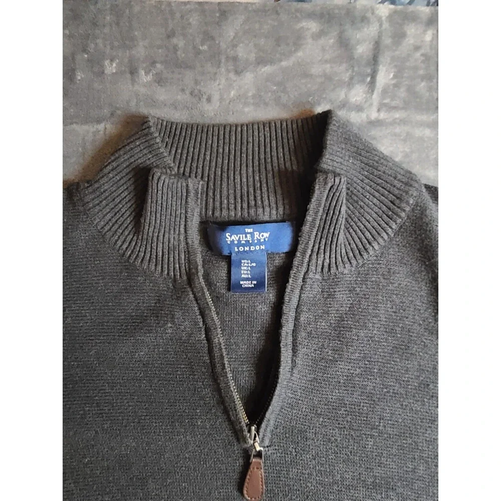 Savile Row Mens Jumper L Blk Sweater High Neck 1/4 Zip Pullover Knitted‎ Cotton